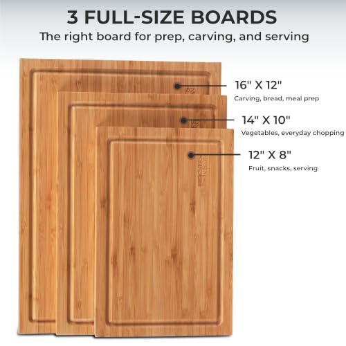 Chef's Vision Set de 3 Tablas de Cortar de Bambú, 0.8 Pulgadas de Grosor, Formato Rectangular con Manijas Integradas y Surcos para Jugos miniatura 2