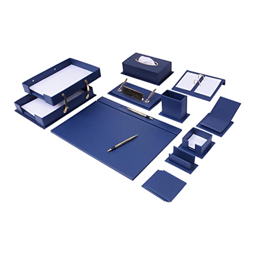 MOOGCO Leather Desk Organizer Set - 14 PCS (Blue) -