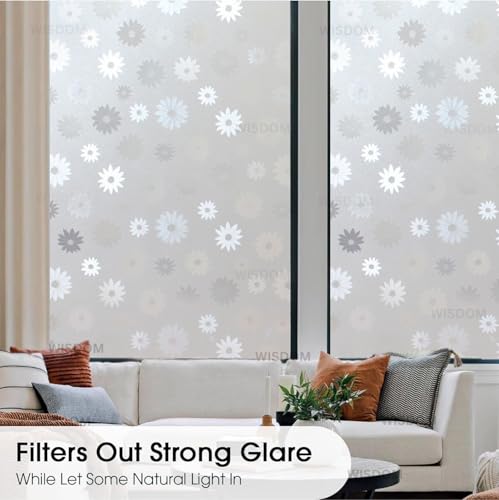 Image of WISDOM Premium Frosted Glass Window Film Self Adhesive Decorative Glass Window Privacy Sheet Film UV Control Removable Vinyl Privacy Film (Sunflower Frosted, 12x48 Inch)