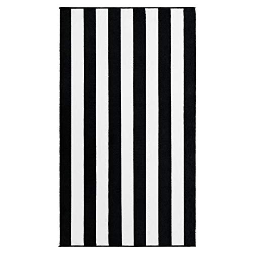 Luxury Large Beach Towel Extra Soft 40 X 72 Inch Prime Yacht Classic Cabana Stripe Hotel Pool & Resort Style Double Terry Yarn Dyed 100% Cotton (Black, 1 Towel) #TOP1