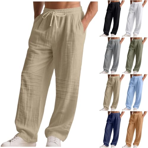 Cambkatl Men’s Linen Lounge Pants Loose Elastic Waist Drawstring Lightweight Straight Beach Vacation Trousers with Pockets2