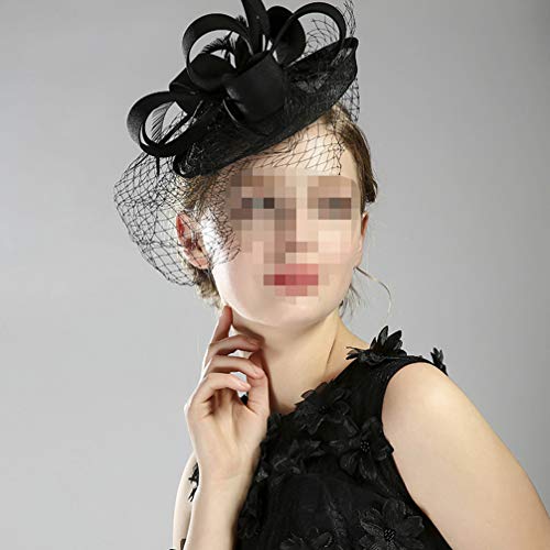 Chapéu Fascinator Feminino Amosfun com véu de festa, véu para banquete, casamento, chá, Preto, M