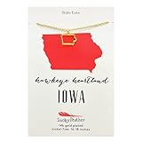 Lucky Feather Iowa State Shaped Necklace | 14k Gold-Dipped Pendant Necklace | Easter Basket Stuffer| State Love Fashion Jewelry For Women | Dainty Necklace For Women | Great Gift Idea