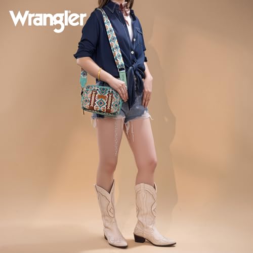 Image of Wrangler Aztec Crossbody Bag for Women Multi Pocket Shoulder Bag Boho Cross Body Wallet Purse