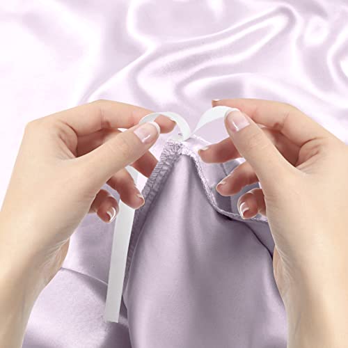 Image of Ersmak 6 Pieces Satin Duvet Cover King Size Luxury Silky Bedding Duvet Cover Set with 1 Soft Duvet Cover, 4 King Pillowcases and 1 Body Pillowcase, Lavender