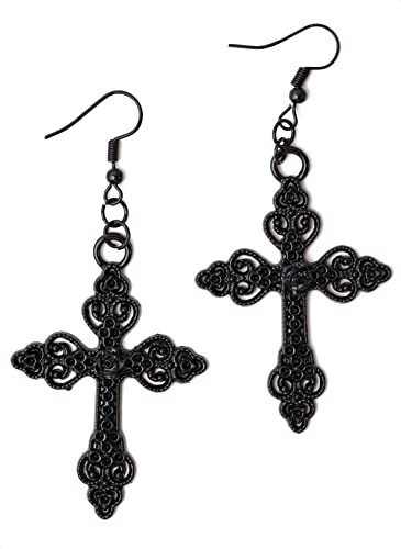 Sacina Gothic Emo Black Rose Cross Earring, Gothic Earrings, Goth Jewelry, Halloween Christmas Jewelry Gift for Women