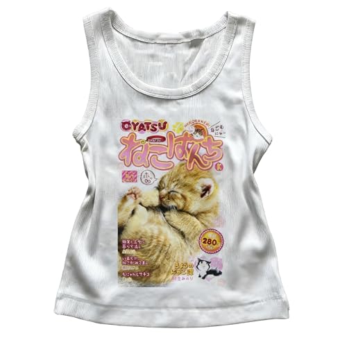 Womens Cute Baby Tee Y2 Cropped Tops Graphic Kawaii Camisole Sexy Aesthetic Vintage Slim Fit Clothes (White,Large)