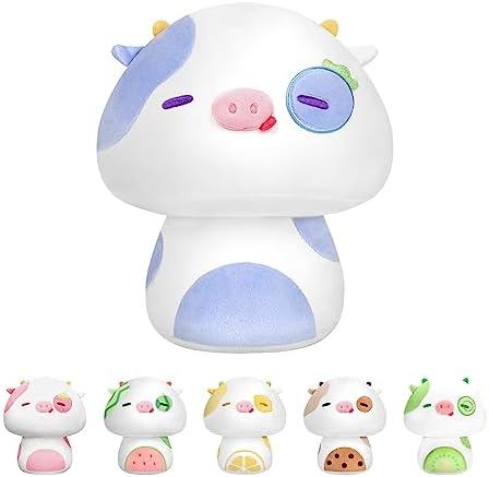 Mewaii 8'' Soft Strawberry Cow Mushroom Pillow Stuffed Animal Plush Plushie Squishy Toy - White