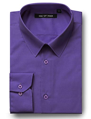 Verno Fashion Men's Classic Fit Solid Dress Shirt Long Sleeve Spread-Collar Business Shirts (Purple, 15-15 1/2-34/35)