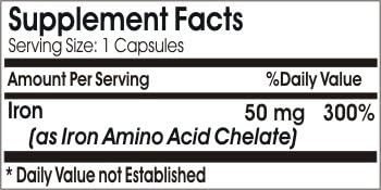 Iron Chelate 50mg // 200 Capsules // Pure // by PureControl Supplements