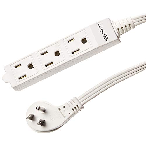 Amazon Basics 3-Prong Indoor Rectangle Extension Cord Power Strip, Flat Plug, Space-Saving, Grounded, 13 Amps, 1625 Watts, 125 VAC, 6 ft, White, 2-Pack view 4