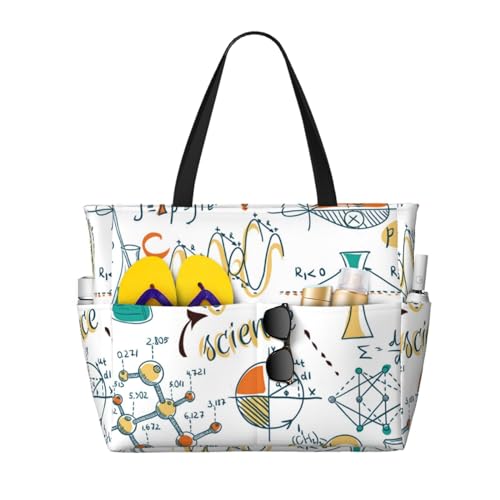 Sac de plage éducation avec poignées solides et motifs de laboratoire de chimie