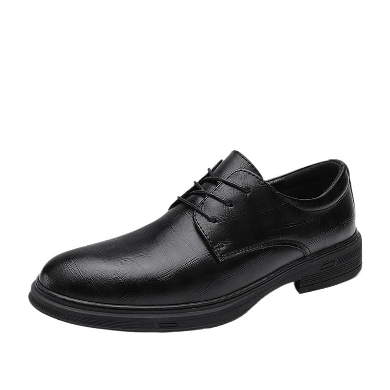 Men Oxford Shoes Leather Classic Lace Up Round Toe Non Slip Rubber Sole Low Top Casual Party