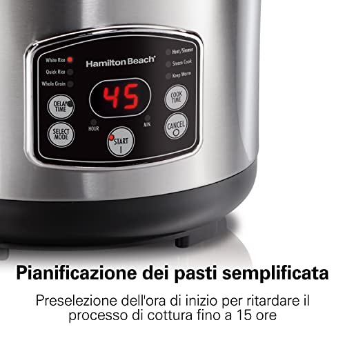 Cuociriso Hamilton Beach 4.7 Litri - Digitale, Con Vaporiera, Per Riso, Cereali, Zuppe, 700W, Acciaio Inox - Foto 9