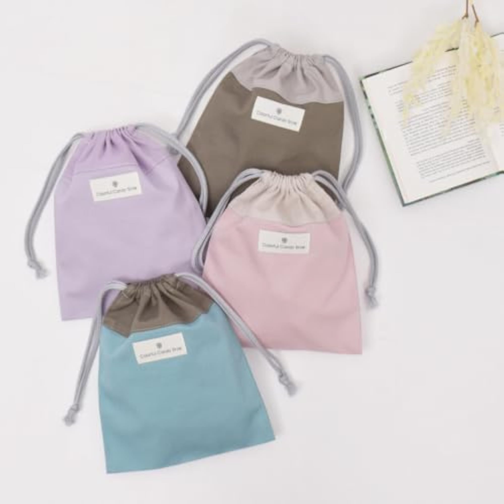 Medium Girls' Drawstring Bag, Dull Pink Design