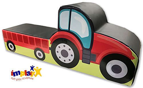 Implay® Soft Play Children's Tractor Ride-On Soft Play Activity Toy - 550gsm PVC / High Density Foam - Red & Black Digital Design - 100cm x 25cm x 40cm