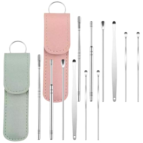 KOLZEMV Limpiador de Oídos, 12 peças Kit de limpieza para Oídos, limpiador oidos adultos, Acero Inoxidable ear Cleaner Cuchara, Herramientas de limpieza de Oídos, para Adolescentes y Adultos