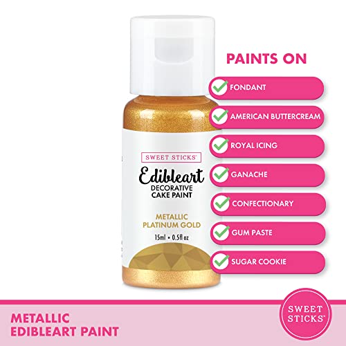 Image of Sweet Sticks Edible Art Decorative Cake Paint 0.5 Ounce (15 Milliliters), Metallic Platinum Gold