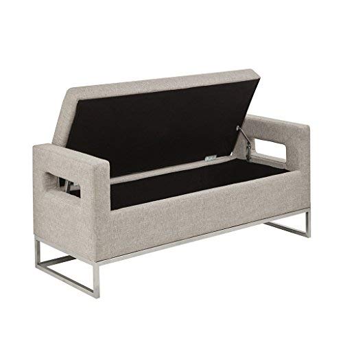Madison Park Crawford Solid Wood, Polyester Fabric Toy Chest Bench Modern Style Ottoman With Storage, Grey #TOP4