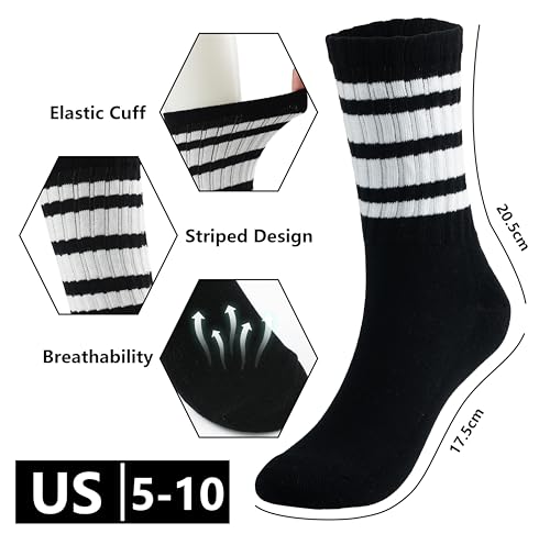 Image of BomKinta Striped Crew Socks Women - Retro Novelty Socks - Stretchy Casual Athletic Cotton Gifts Sock Size 5-10