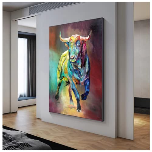 July art Art abstrait moderne Graffiti taureau toile peinture mur Art animal photo pour salon décoration Graffiti affiche et impressions pas de cadre, 50x70cm(20x28in)