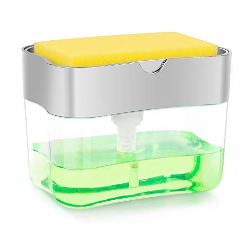 TAECOOOL Seifenspender, Schwammhalter Waschbecken Spülmittel Seifenspender, Seifenspender für Küchenutensilien (Silber) Cover