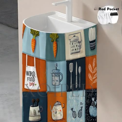 Image of Premium Printed Kitchen Sink Curtain | Washable & Dustproof Rod Pocket Counter Skirt | Perfect for Any Sink,Counter | Multicolor Cooking Theme for Home & Kitchen (150cm X 70cm) (1, Kitli)