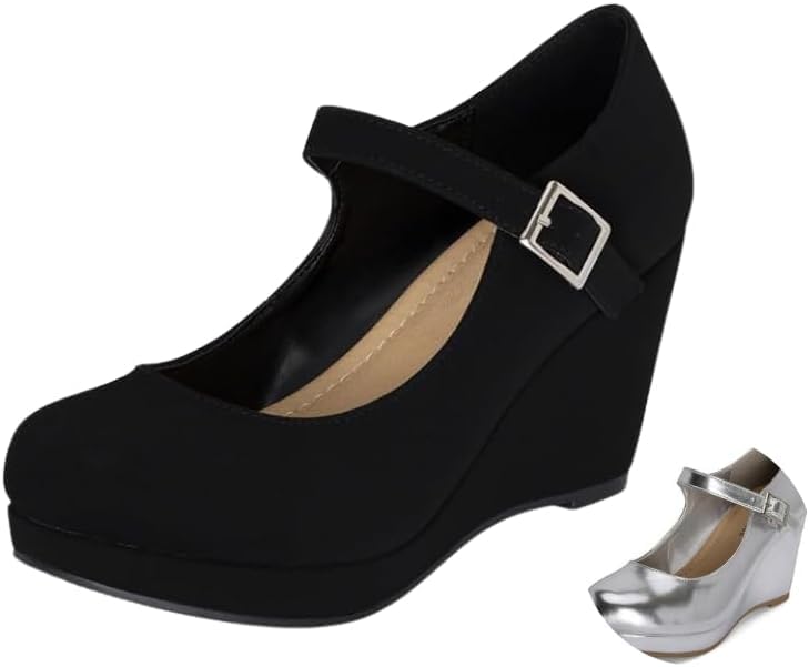 Chariot & Co: Nova - Womens Mary Jane Platform Wedge Pumps Comfort Cushion Ankle Strap Office Party Dress Shoes