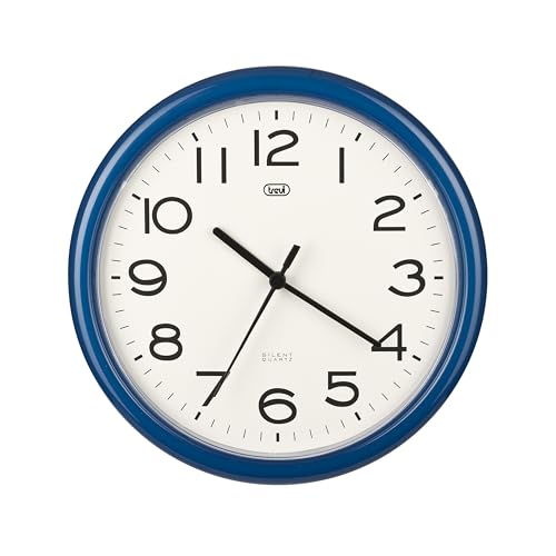 Trevi OM 3301 Orologio da Parete Silenzioso 24cm, Movimento Continuo SWEEP Senza Tic-Tac, Design Moderno e Minimalista, Ideale per Casa e Ufficio, Funzionamento con Batteria AA, Blu