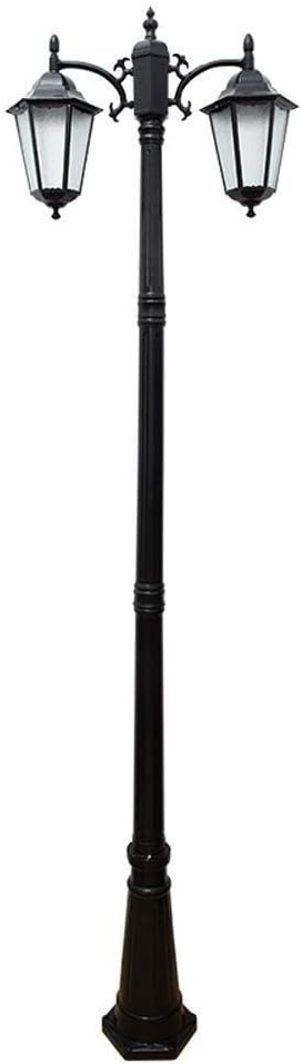 Lámpara de poste exterior negra 308 cm con 2 cabezas E27
