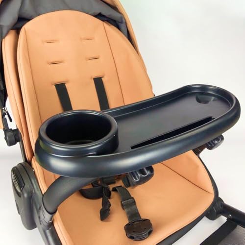 Wzhtuzi Universelles Kinderwagentablett, Snack Tablett für Kinderwagen 360-Grad Schwenkbar 3-in-1 mit Verstellbarem Clip Kinderwagen Getränkehalter Geeignet für die Meisten Kinderwagen mit Armlehnen