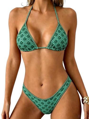 Image of ZAFUL Womens Halter Bikini Sets Triangle Bikinis High Cut Swimsuits 2 Piece Bathing Suits Sexy Swimwear