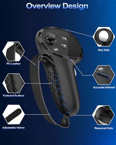 AMZDM Controller Grip for Meta Quest 3S Oculus Quest 3 VR Accessories Grips Cover for VR Touch Controllers Straps Silicone Covers Protector with Non-Slip Thumbstick Covers 1Pair Black - 2