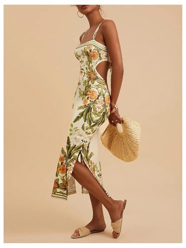 Image of Floerns Women's Tropical Bow Tie Back Long Dress Sleeveless Maxi Dress | Hawaiian Resort Wear, Coastal Vacation, Beach Wedding Guest, Side Slit, Spring Break Outfits