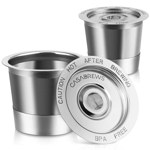 CASABREWS CASKF02 Reusable K Cup Filters, 2 Pack Stainless Steel Refillable Coffee Pods for Keurig 1.0 Brewers, Universal Fit, Eco-Friendly & BPA-Free Silver