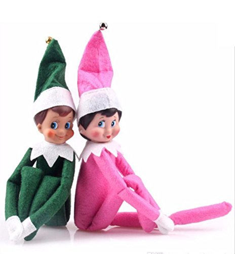 LinShan 2019 Merry Christmas Poseable Naughty Plush Dolls Home Toys (Green boy+Pink Girl)