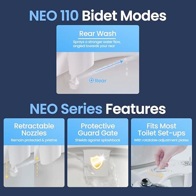 LUXE Bidet NEO 110 - Single Nozzle, Non-Electric Bidet Attachment for Toilet Seat, Adjustable Water Pressure, Rear Wash (White)