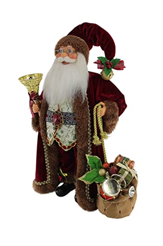 Windy Hill Collection 16" Inch Standing Burgundy Toy Bag And Bell Santa Claus Christmas Figurine Figure Decoration 167130 #TOP7