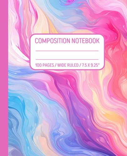 Marble Composition Notebook Wide Ruled: Cute Colorful Marbled Journal For Office or Classroom | Aesthetic School Supplies For Teen Girls