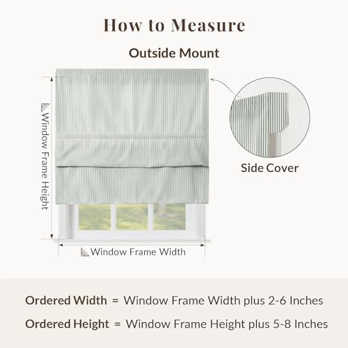 Image of TWOPAGES No Drill Cordless Farmhouse Ticking Stripe Roman Shades Roman Blinds for Windows, Custom Made Light Filtering Blackout Blinds Shades for French Door, Light Green Pinstripe, 1 Piece