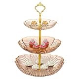 uxcell 3-Tier Cupcake Stand Holder, Plastic Round Tiered Serving Stand, Mini Cakes Fruits Cookies Display Dessert Tower Tray for Tea Party, Wedding, Birthday, Amber