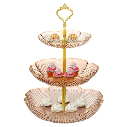 uxcell 3-Tier Cupcake Stand Holder, Plastic Round Tiered Serving Stand, Mini Cakes Fruits Cookies Display Dessert Tower Tray for Tea Party, Wedding, Birthday, Amber