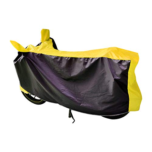 Image of Auto Hub Bike Cover Compatible with Hero Hf Deluxe with Mirror Pocket, Dustproof, Heat Resistant, Triple Stitched, Hf Deluxe Bike Cover- Black, Yellow