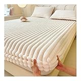 Velvet Fitted Sheet, Soft Plush Fitted Sheet Bedspread, Winter Warm Thickened Fitted Bed Sheet, Soft Plush Bedcover Mattress Cover with Elastic, Bedsheet Bed Sheet Mattress Protector(Beige,200x220cm(7