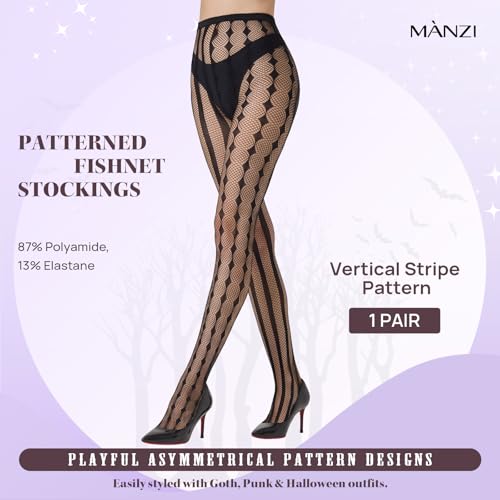 MANZI Halloween Patterned Fishnet Tights for Women Gothic Striped Clown Tights3