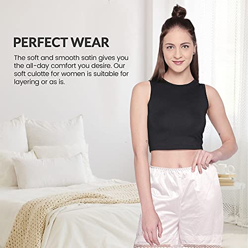 Patricia Lingerie Women's Soft Polyester Satin Half Slips Cullotte Short Pettipant With Beautiful Lace Trim, Elastic Waistband And Customizable Snip-It 27, 25 Or 23 " (Black, M) #TOP4
