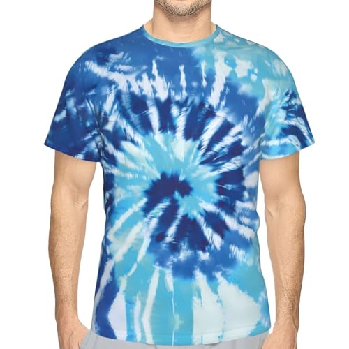 Men's Blue Tie Dye Shirt Adult Hippies Tie-Dyed Tshirt Outfit Short Sleeve Tee Clothes Size L