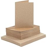 Kartenset, DIN-C6, 50 Doppelkarten mit 50 Umschlägen, Kraftpapier, Kartengröße 10,5x15 cm, Umschlaggröße 11,5x16,5 cm, Natur, Kraftpapier Neujahrskarten, Weihnachtskarten, Grußkarten