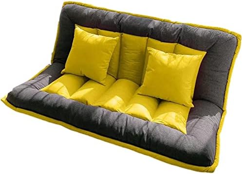 JHKZUDG Folding Double Sofa Bed, Lazy Sofa Bed,5-Position Adjustable Lounger Sleeper Seat Chair with 2 Pillows,for Home Office Living Room Bedroom Floor,Yellow,125 × 100 × 20cm