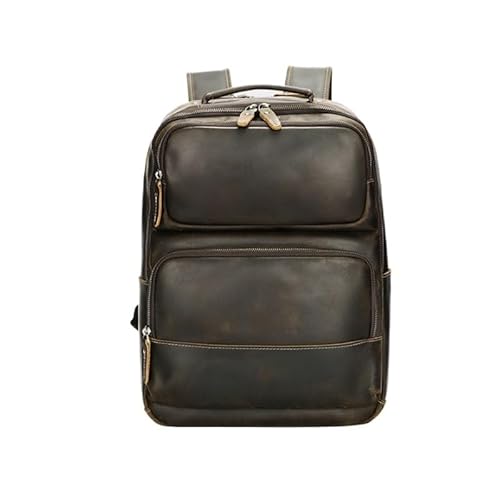 [BSKUAJH] Large Capacity Crazy Horse Leather Backpack Commuter Wide Shoulder Strap Computer Bag Business